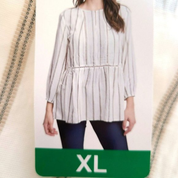 Fever Tops Nwt Fever Womens Xl Tan Ivory Striped Peasant Tunic